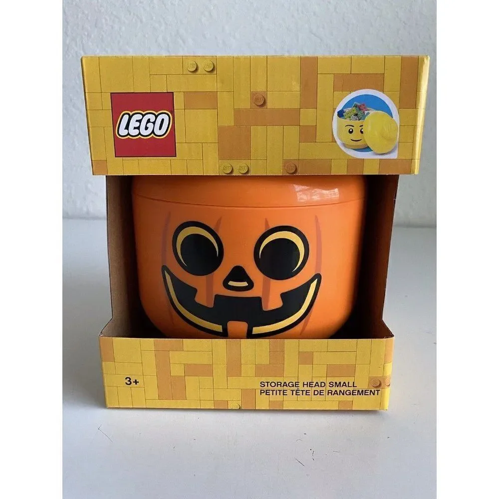 Lego Storage Head Container Pumpkin Halloween Jack‎ O Lantern Orange SMALL NEW